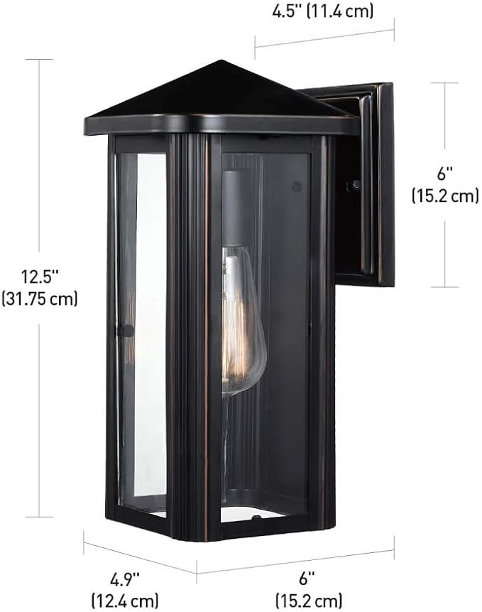 GLOBE Electric 44060 Clarence 1-Light Outdoor Indoor Wall Sconce, Oil Rubbed Bronze, Clear Glass Shade, Bulb Included