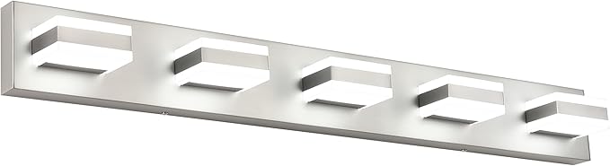 SOLFART 5 Light Bathroom Vanity Light Brushed Nickel Bathroom Vanity Light Fixtures Over Mirror Led Lights for Restroom Nickel