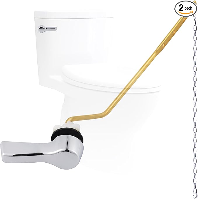 Hygie Rinse Universal Metal Toilet Handle Lever Flush Replacement, Side Mount Toilet Handle with Stainless Steel Flapper Chains, Toilet Repair Kit, Chrome