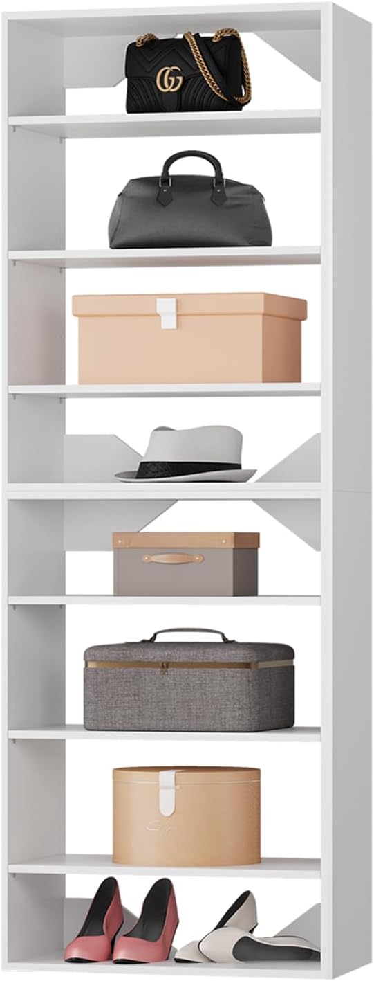 ROOMTEC Modular Closet System, 31.5" Shelf Closet Tower Wall-Mounted Closet Organizer, Wooden Tower for Walk-In Closets, Wardrobe Storage Kit, White