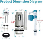 3-Inch Dual Flush Valve Repair Kit for 2-Piece Toilet, Suitable for Glacier Bay, Kohler, Aquasource and more. Includes 8.2" Height Flush Valve, Button, Fill Valve, Gasket, Bolts