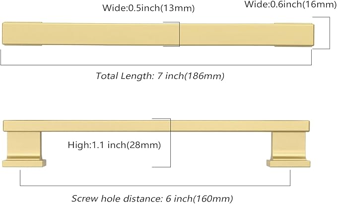 Asidrama 10 Pack 6.3 Inch(160mm) Brushed Gold Kitchen Cabinet Handles, Cabinet Pulls Kitchen Cabinet Hardware for Cupboard Drawer Pulls
