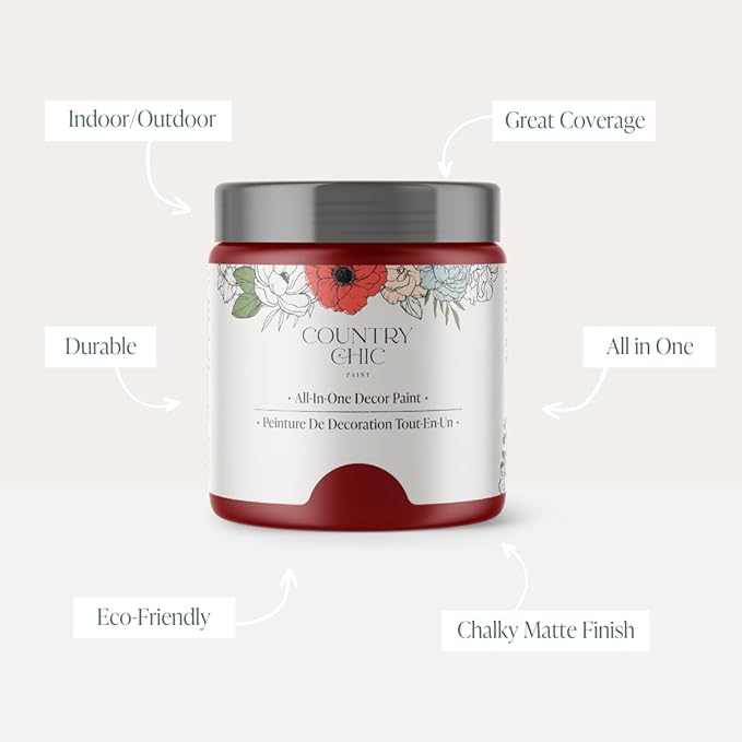 Country Chic All-in-One Chalk Paint for Furniture, Cabinets, Home Decor, Eco-Friendly, Matte Finish, Built-In Primer & Top Coat for Wood, Metal - Paint The Town (Red) - 8 oz (237 ml)