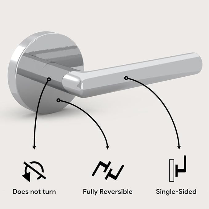 Mega Handles Ronn Dummy Lever Door Handle Set for Closet or French Doors, Single Side, Non-Turning Reversible Door Levers, Fits All Standard Door Sizes, Screws Included - Polished Chrome (2 Pack)