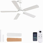 56inch Modern White Ceiling Fans with Lights and Remote/App Control, Dimmable LED, Reversible DC Motor, Noiseless, 6 Speeds Low Profile Ceiling Fan for Livingroom Indoor/Outdoor Use