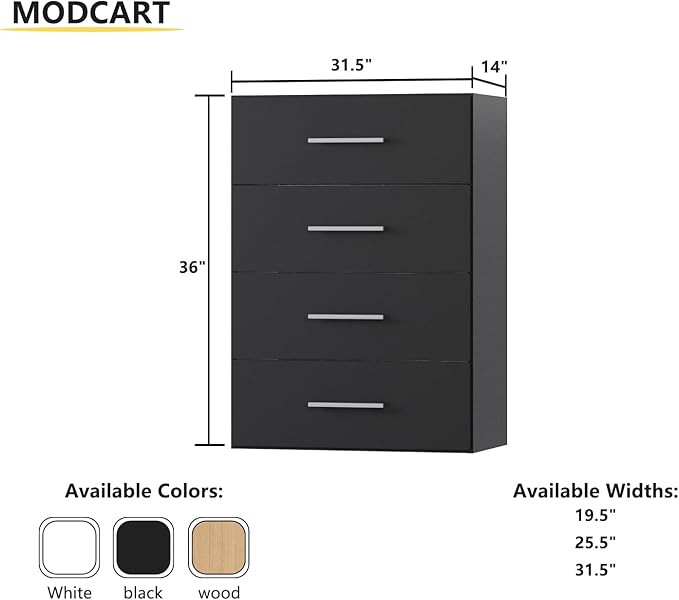 4 Drawer Short Tower Closet Unit, Modular Closet System, Wood Closet System Organizer with Storage for Walk In Closets, Clothing Rack Closet for Hanging Clothes, Bedroom, Black, 31.5"W