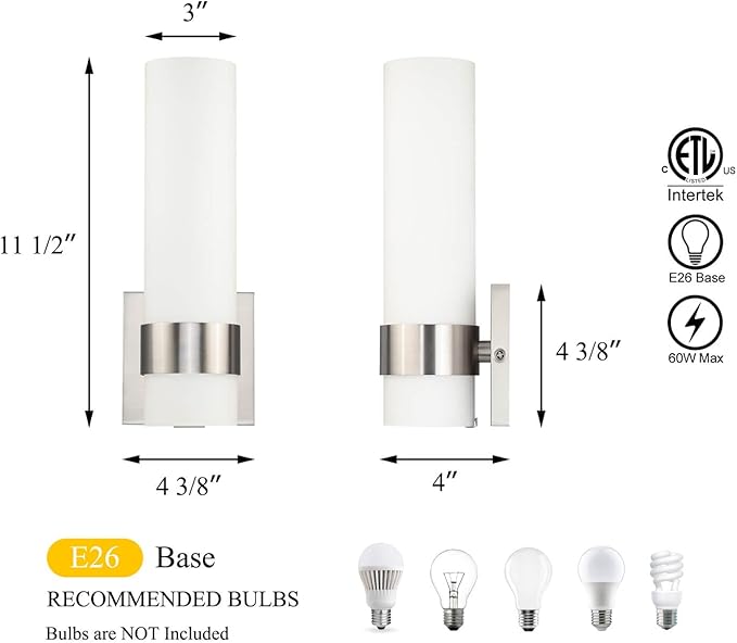 XiNBEi Lighting Wall Light ADA Wall Sconce with Opal Cylinder Glass in Brushed Nickel, Bathroom Vanity Light for Living Room & Corridor XB-W1185-BN