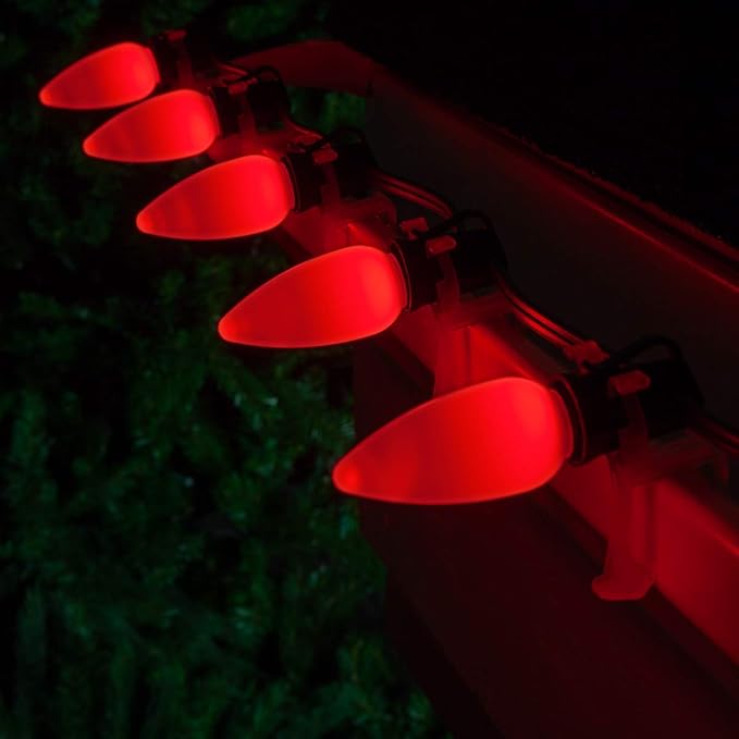 Wintergreen Lighting 25-Pack OptiCore C9 LED Red Christmas Light Bulbs - Valentine Lights Ceramic Style Vintage Christmas Lights Replacement Indoor/Outdoor, E17 Base (Red Smooth)