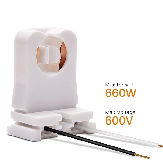 12-Pack JACKYLED Non-Shunted Turn-Type T8 Lamp Holder UL Socket Tombstone with 10 inches Wires Attached for LED Fluorescent Tube Replacements