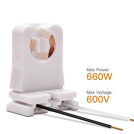 JACKYLED Non-Shunted Turn-Type T8 Lamp Holder UL Socket Tombstone with 10 inches Wires Attached for LED Fluorescent Tube Replacements 18-Pack