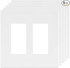 LIDER Matte Finish Double Decorator Switch Cover, Screwless Wall Plate, Mid-Size 2-Gang 4.88" x 4.92", Unbreakable Polycarbonate Thermoplastic, UL Listed, LSWP-32M-W5P, White, 5 Pack