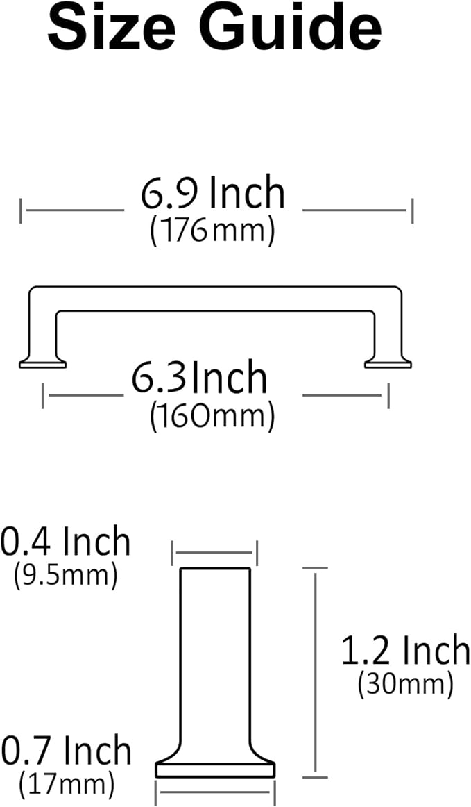 Alzassbg 10 Pack Matt Black Cabinet Pulls, 6-1/4 Inch(160mm) Hole Centers Cabinet Handles Square Kitchen Hardware for Cabinets AL3046MB