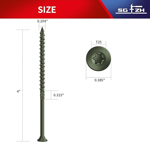 #10 x 4 Inch Deck Screws (45Pcs) 1lb. Carbon Steel, Green, Flat Head, Rust Resistant epoxy Coated, with T25 Star Bit