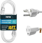 Indoor Outdoor Extension Cord 10 FT Waterproof, 16/3 Gauge Heavy Duty White Extension Cords, 13A 1625W SJTW Extension Cord with 3 Prong Grounded Plug, Great for Tools, Lights, UL Listed.