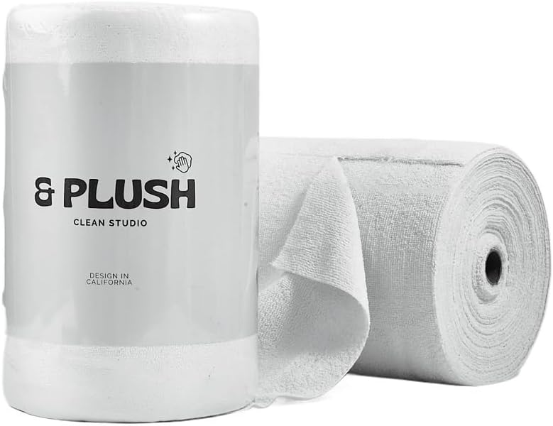 & PLUSH Microfiber Cleaning Cloth Roll - 50 Pack, Tear Away Microfiber Towels, 12" x 12", Reusable, Washable, Streak Free, Ultra Absorbent Dish Rags for Car, Home, Garage or Shop (Grey)