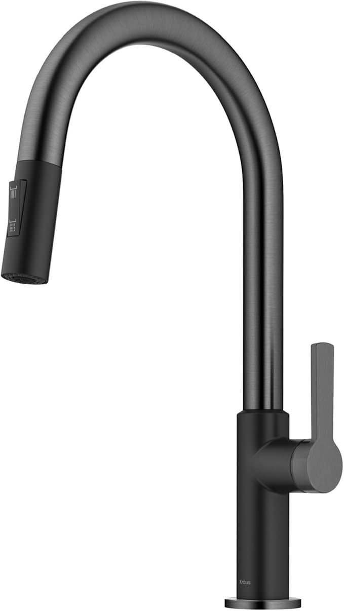 KRAUS Oletto High-Arc Single Handle Pull-Down Kitchen Sink Faucets in Spot Free Black Stainless Steel, Kitchen Faucets with Pull Down Sprayer, KPF-2820MBSFSB