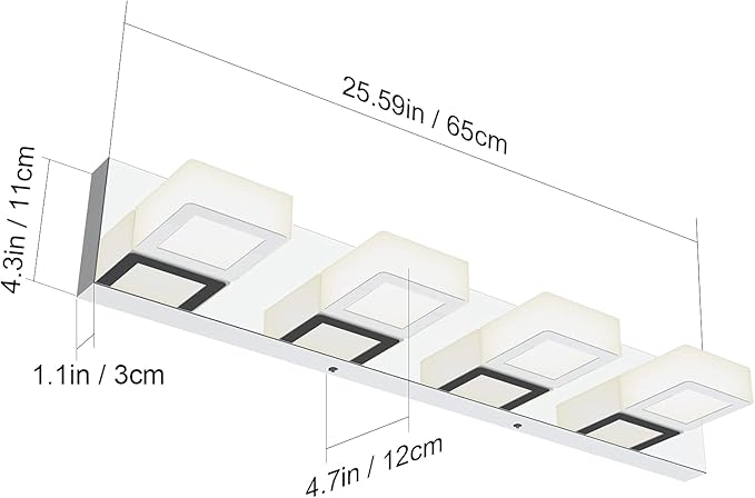 Ralbay 4 Lights Adjustable Acrylic Chrome Modern LED Bathroom Vanity Lights Over Mirror (Natural White Light)