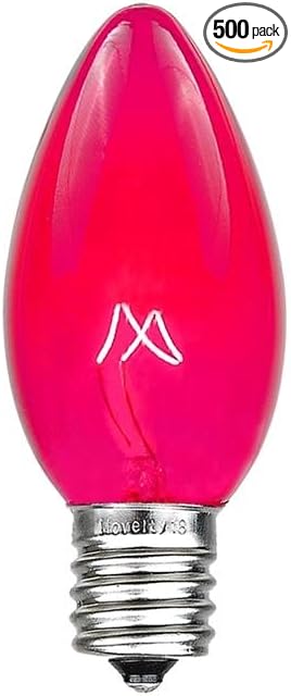 Novelty Lights 500 Case C7 Outdoor Christmas Replacement Bulbs, Pink, C7/E12 Candelabra Base, 5 Watt, 500 Bulbs