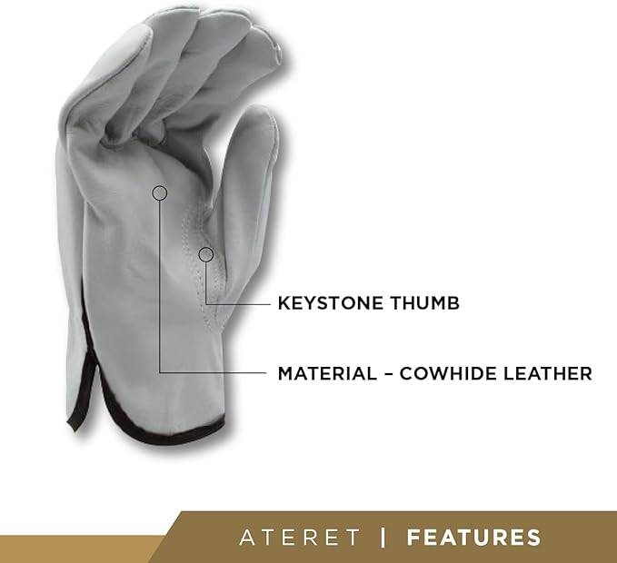 ATERET 12 Pairs Small Heavy Duty Durable Cowhide Leather Work Gloves I Driver Gloves for Truck Driving, Warehouse, Gardening, Farming