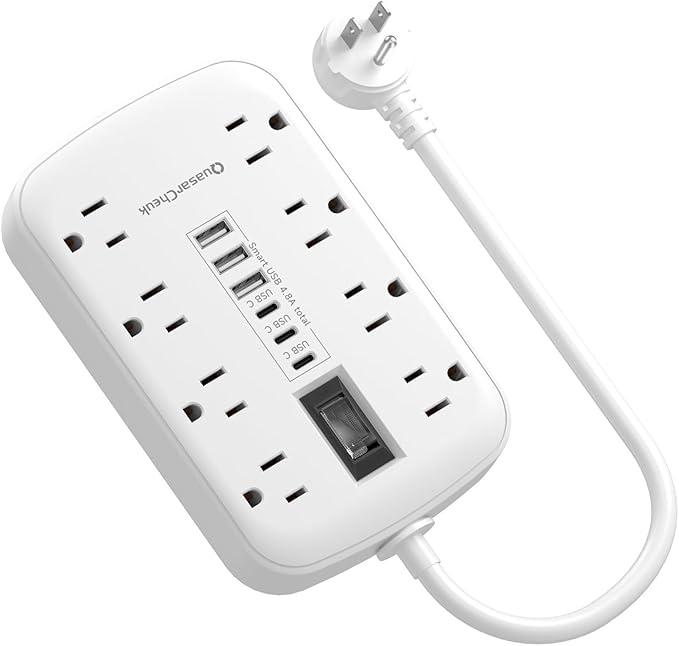 Short Extension Cord 1 ft, Small Power Strip Flat Outlet Extender Surge Protector with 8 AC Outlets 6 USB (5V/4.8A 24W), Mini Extension Cord Flat Wall Plug for Home Office Dorm Kitchen Bathroom
