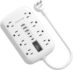 Short Extension Cord 1 ft, Small Power Strip Flat Outlet Extender Surge Protector with 8 AC Outlets 6 USB (5V/4.8A 24W), Mini Extension Cord Flat Wall Plug for Home Office Dorm Kitchen Bathroom