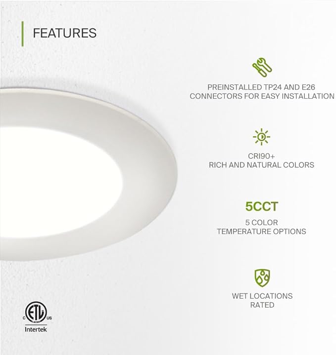 ASD Flat Trim Retrofit LED Recessed Lighting 6 Inch | Ultra Thin White 12W 1021LM Wet Rated Dimmable Downlights | 2700K-5000K Adjustable LED Recessed Light Fixtures | Disk Can Lights, ETL 24 Pack