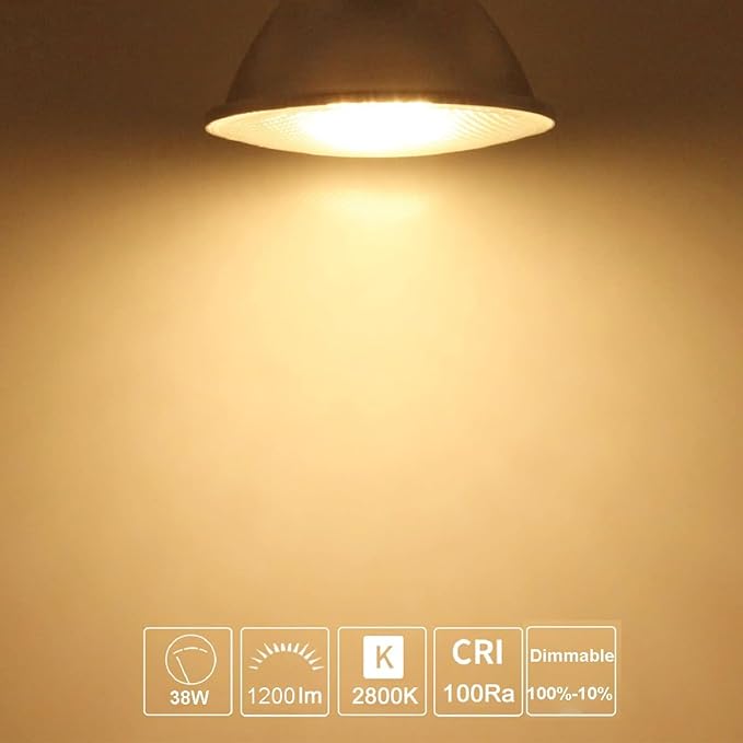 4 Pack Long Lifespan PAR38 Flood Light Bulb, Dimmable 38W 120V, High Output 400LM, Warm White, E26 Base, Indoor/Outdoor