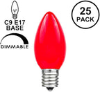 Novelty Lights 25 Pack C9 Ceramic Outdoor Christmas Replacement Bulbs, Red, E17/C9 Intermediate Base, 7 Watt