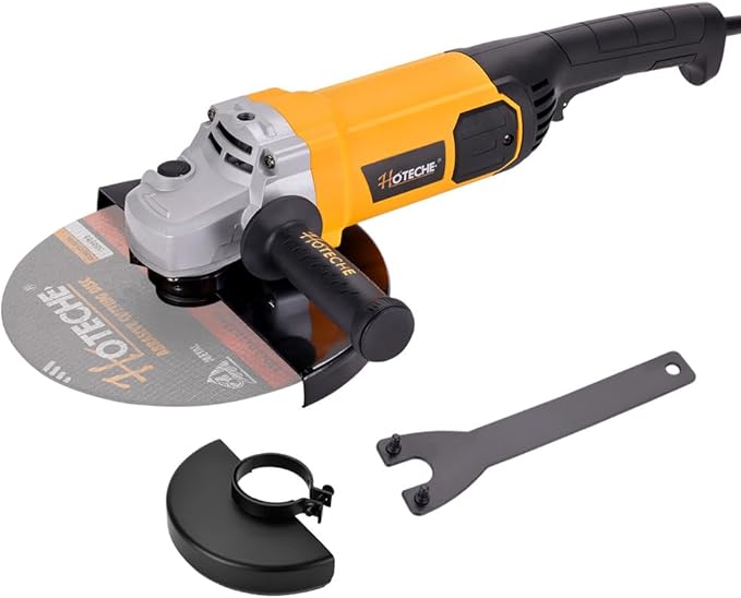 Hoteche 9-Inch Angle Grinder 3-HP Grinding and Cutting Tool Fits 7/8" Hole Size Wheels with Rotatable Handle and Lock-On Switch