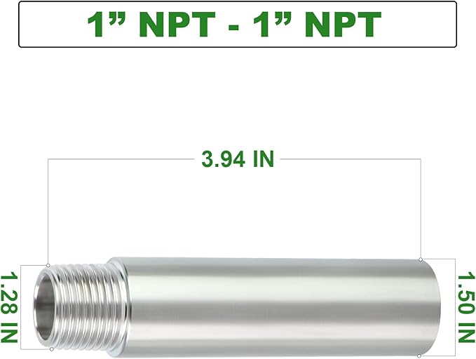 TAISHER 2PCS Stainless Steel Pipe Fittings, 1" NPT Male x 1" NPT Female Threaded, 4" Length Nipple Cast Pipe