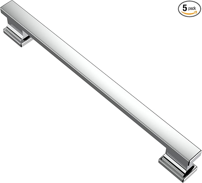 Alzassbg 5 Pack Polished Chrome Cabinet Pulls, 7 Inch(177.8mm) Hole Centers Kitchen Cabinet Handles for Cabinets and Drawers AL3061CP