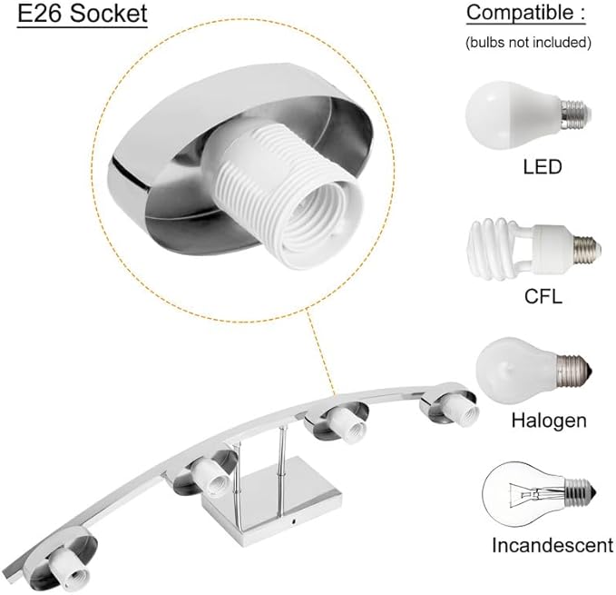 4-Light Modern Chrome Vanity Light Fixture with White Glass Shade for Bathroom Over Mirror, 31.5 Inches