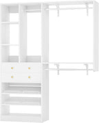 5FT Small Closet System with Drawers, 60" Closet Organizer System with Reversible Hanging Shelving, Closet Systems for Small/Walk-in Closets, White
