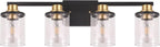 4-Lights Bathroom Vanity Light Fixtures, Modern Black Wall Lamp Over Mirror with Clear Glass Shade for Living Room, Hallway, Kitchen,Toilet, Cabinet Porch