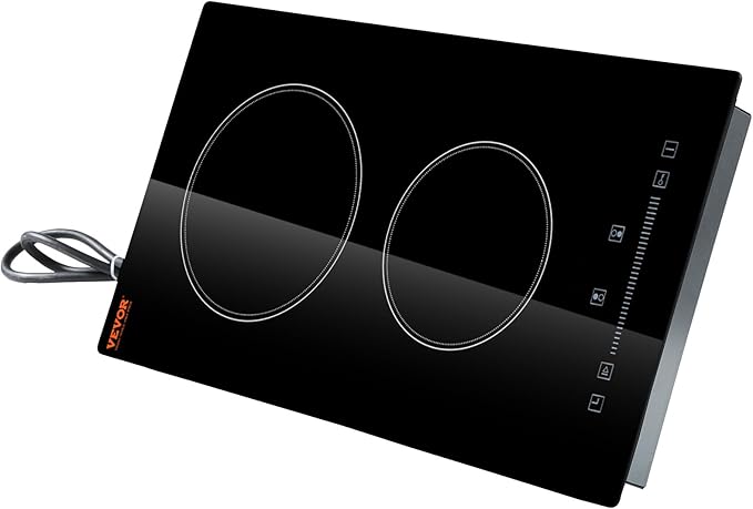 VEVOR Built in Electric Stove Top, 12 inch 2 Burners Ceramic Cooktop, Glass Radiant Cooktop with Sensor Touch Control, Timer & Child Lock Included, 9 Power Levels for Simmer Steam Slow Cook Fry,110V