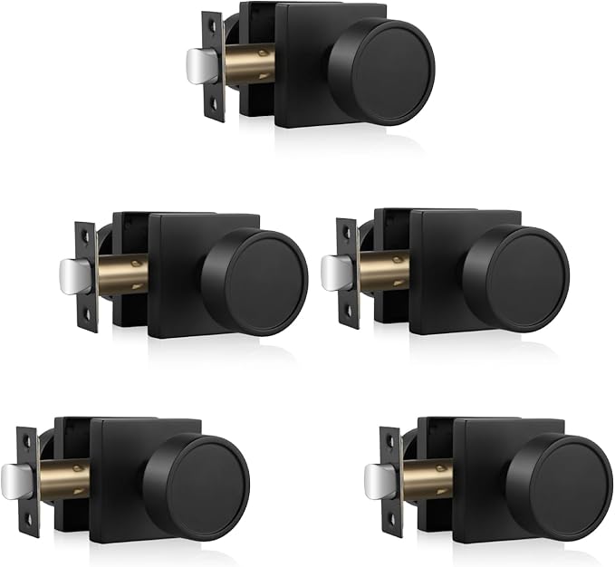 Haidms Black Passage Door Knobs Interior, Heavy Duty Round No Key Matte Black Closet Door Knobs for Hall Closet, Passage Door Knob Hallway (5 Pack)