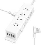 40W Fast Charging Under Desk Power Strip,12 Outlet Mountable Power Strip with 4 USB,1200J Surge Protection,10FT Flat Extension Cord