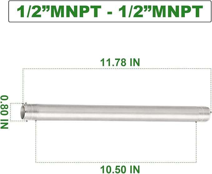 TAISHER 2Pcs Stainless Steel Pipe Fittings, 1/2" NPT x 1/2" NPT Male Threaded, 12" Length Nipple Cast Pipe