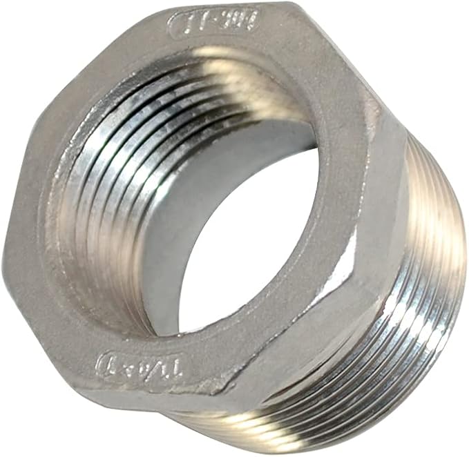 1-1/4" Male NPT to 1" Female NPT Female Reducing/Reducer Bushing Pipe Fitting,Adapter,Stainless Steel SS 304 Hex Bushing