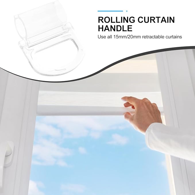 DOITOOL 10Pcs Plastic Curtain Window Blinds Lifting Clamp Pull Cordless Roller Blinds Shades Transparent Handle Pull Fit for 15mm Rod for Roller Shades Rolling Curtain Accessories
