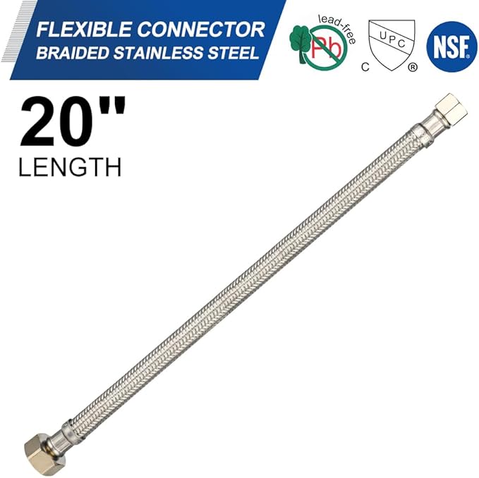 10-Pack EFIELD 20-inch Faucet Supply Lines, 1/2" FIP x 3/8" COMP Faucet Hose, Stainless Steel Braided Supply Line,(HOSE048)