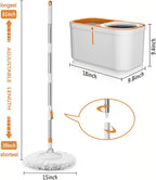 Spin Mop Bucket with Wringer System Extended Mop Handle 61＂Mop and Bucket for Floors Cleaning with 5 Replacement Head Refill 1 Cleaning Brush Head