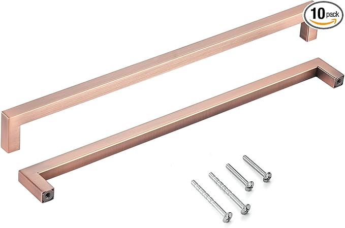 10 Pack Drawer Handles 12-3/5 Inch Hole Center Antique Copper Stainless Steel Square Cabinet Pulls Long Cabinet Handles Drawer Pulls Cupboard Handles Kitchen Hardware