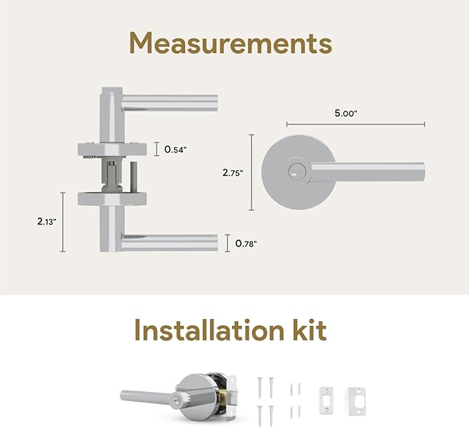 Mega Handles - Ronn Entrance I Entry Lever Door Handle - Heavy Duty Round Locking Lever Set for Left or Right-Handed Doors - Interior/Exterior Door Levers - Polished Chrome