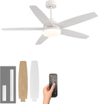 52 Inch Ceiling Fans with Lights, Remote Control 5 Blade Ceiling Fan for Bedroom Living Room Kitchen,24W 3CCT Dimmable, Dual Color 6 Speed Reversible Quiet DC Motor White/Wood Grain