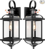 Motion Sensor Porch Lights Dusk to Dawn, 19 Inch Enclosed Bottom Anti-Rust Aluminum Black Outdoor Light fixtures 2 Pack Large Exterior Light Outdoor Wall Lights for House Garage Patio