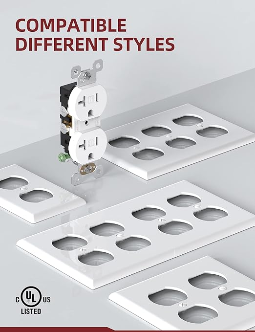 AIDA 20 Amp Outlet Duplex Electrical Receptacle Outlets,Power Outlet,Tamper Resistant,Heavy-Duty Receptacle Wall Outlet,Residential,2Pole,3-Wire, Self-Grounding Clip, NEMA 5-20R,UL Listed 10 Pack