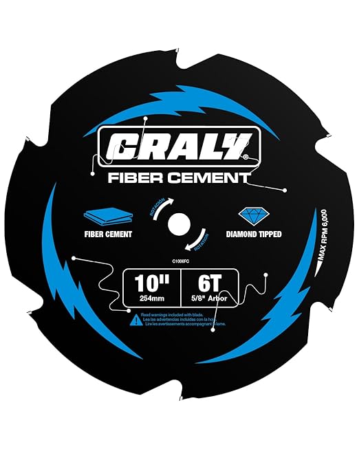 CRALY 10 Inch 6 Teeth Hardie Fiber Cement Circular Saw Blade, 5/8 Inch Arbor, Polycrystalline Diamond Tipped (PCD), Thin Kerf, Black Ice Coating, for Laminate Flooring(C1006FC)