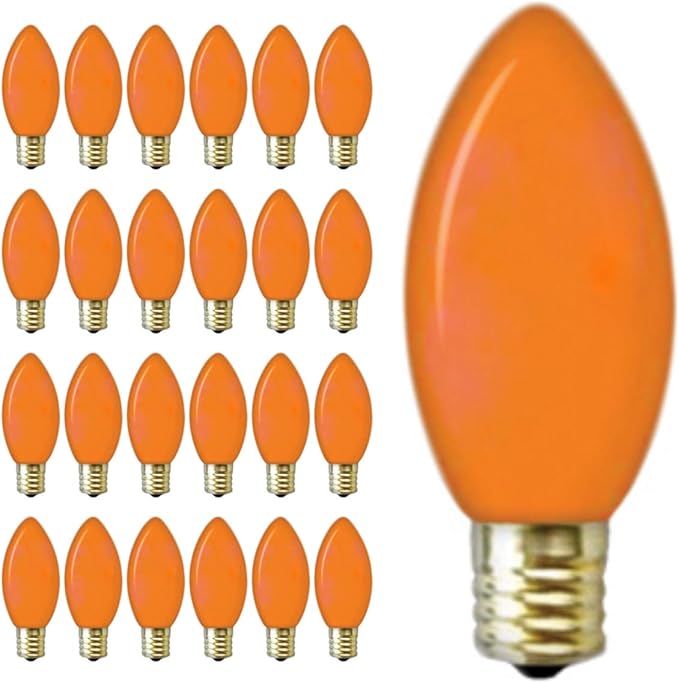 GoodBulb 7-Watt Incandescent C9 Orange Ceramic Holiday Light Bulbs | Intermediate E17 Base 50 Lumens | Christmas Lights Bulbs | Ideal for Holiday Decorations | Pack of 25 Bulbs
