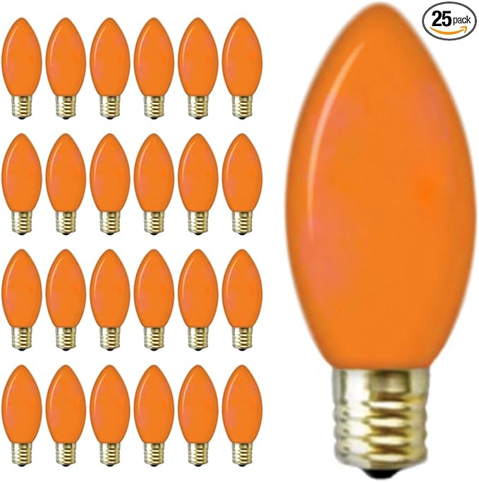 GoodBulb 7-Watt Incandescent C9 Orange Ceramic Holiday Light Bulbs | Intermediate E17 Base 50 Lumens | Christmas Lights Bulbs | Ideal for Holiday Decorations | Pack of 25 Bulbs